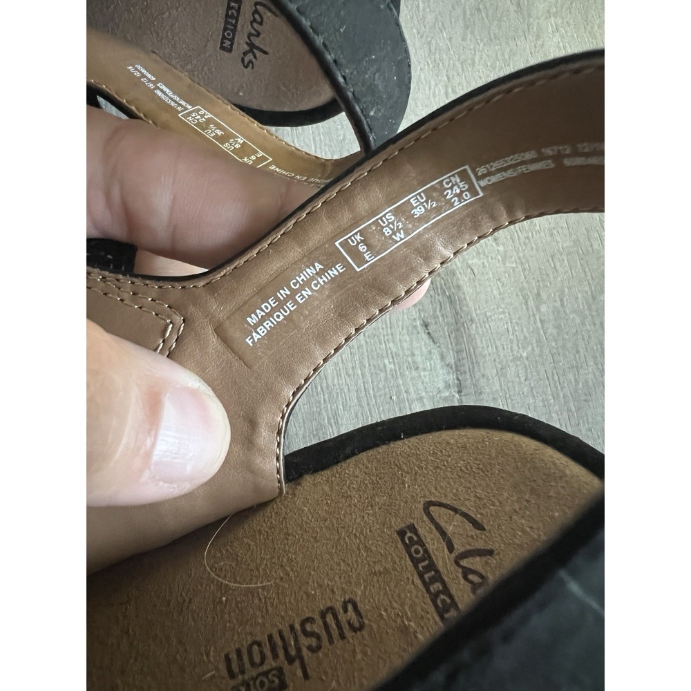 Clarks Reedly Juno Wedge Sandals Womens 8.5 W Black Soft Cushion Comfort - Picture 2 of 6